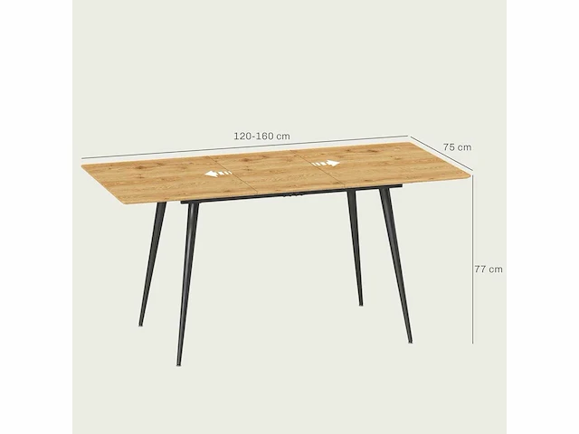 Uitschuifbare eettafel 120/160 x 75 cm keukentafel voor 6-8 personen - afbeelding 4 van  10