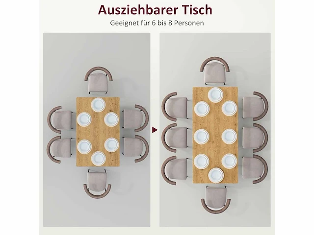 Uitschuifbare eettafel 120/160 x 75 cm keukentafel voor 6-8 personen - afbeelding 5 van  10