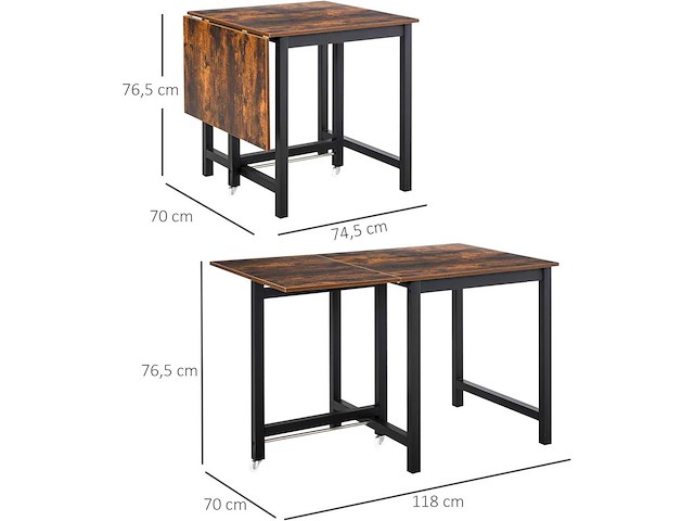 Uitschuifbare en opvouwbare eettafel met wielen - afbeelding 3 van  5