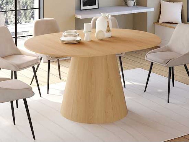 Uitschuifbare ronde eettafel elvis-hout ø110-150cm - afbeelding 1 van  10
