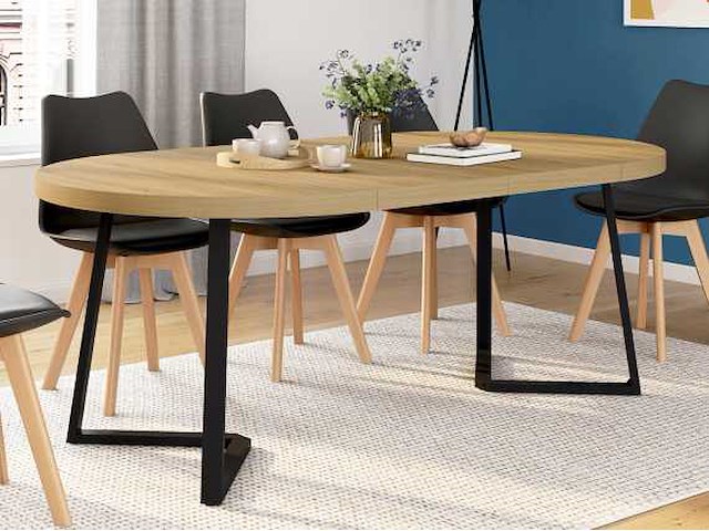 Uitschuifbare ronde eettafelhout en zwart ø110-200cm - afbeelding 1 van  10