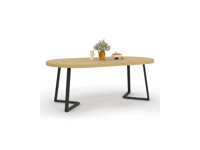 Uitschuifbare ronde eettafelhout en zwart ø110-200cm - afbeelding 2 van  10