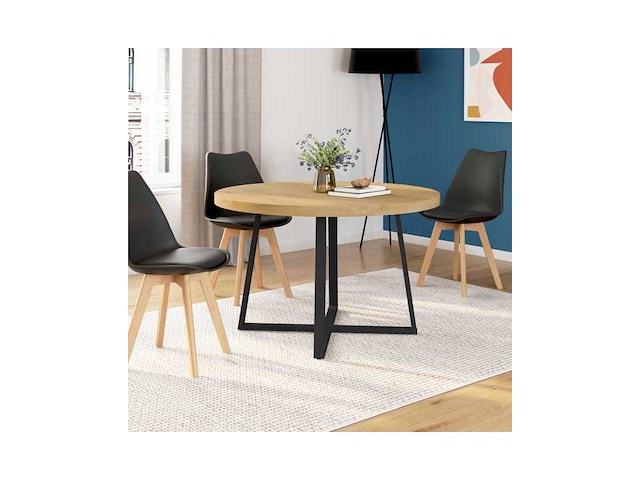 Uitschuifbare ronde eettafelhout en zwart ø110-200cm - afbeelding 4 van  10