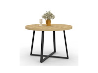 Uitschuifbare ronde eettafelhout en zwart ø110-200cm - afbeelding 9 van  10