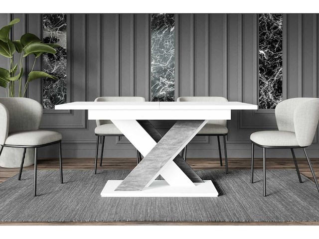 Uitschuifbare tafel - wit - beton - afbeelding 1 van  4