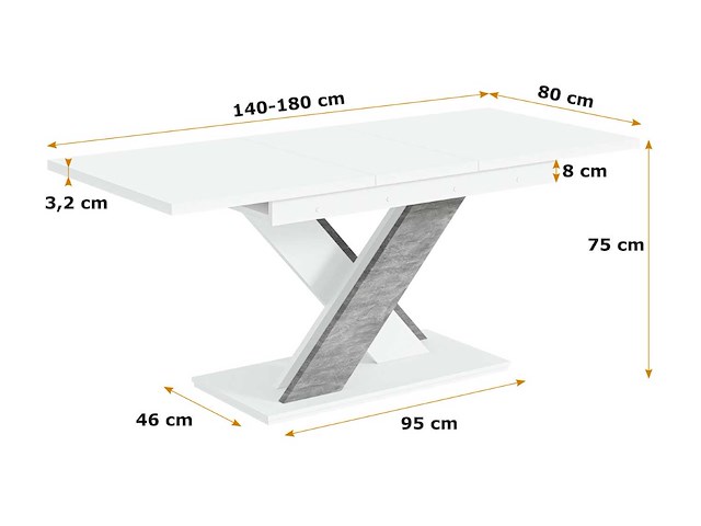 Uitschuifbare tafel - wit - beton - afbeelding 4 van  4