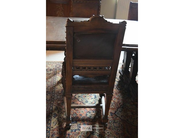 Uitschuifbare tafel met 6 tussenstukken, handgesneden houten kariatide, renaissance stijl ±380x170cm - afbeelding 5 van  7