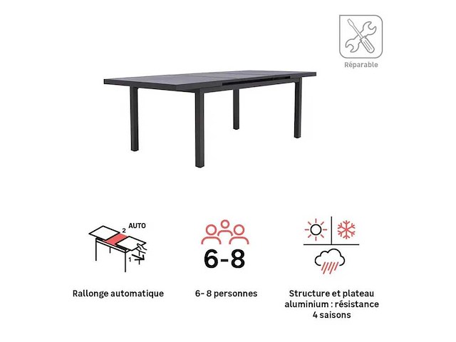 Uitschuifbare tuintafel 180/240 8 personen sanibel nateriaal - afbeelding 6 van  9