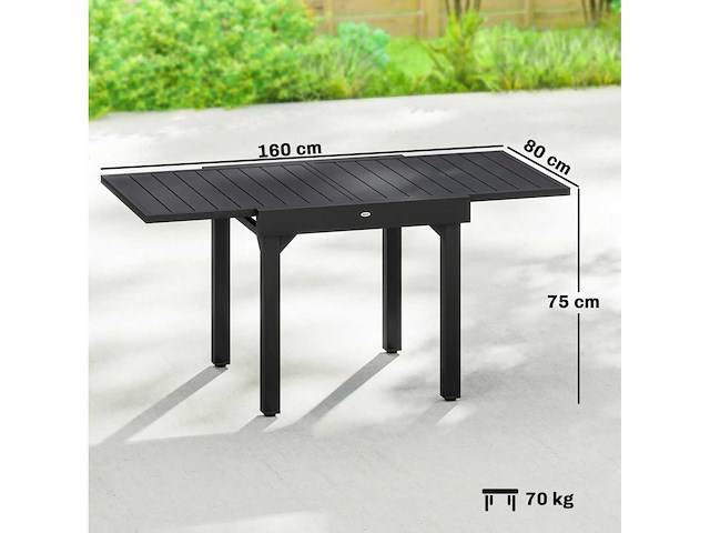 Uitschuifbare tuintafel voor 4 tot 6 personen, 160/80 x 80 x 75 cm - afbeelding 3 van  5