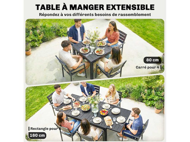 Uitschuifbare tuintafel voor 4 tot 6 personen, 160/80 x 80 x 75 cm - afbeelding 4 van  5