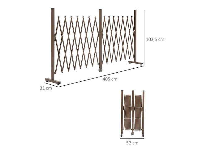 Uitschuifbare veiligheidsbarrière met castor 405l x 31l x 104h cm aluminium metaal chocolade - afbeelding 3 van  4