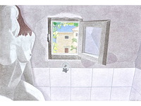 Umberto - naakt in badkamer - kleurpotloodtekening - 1995