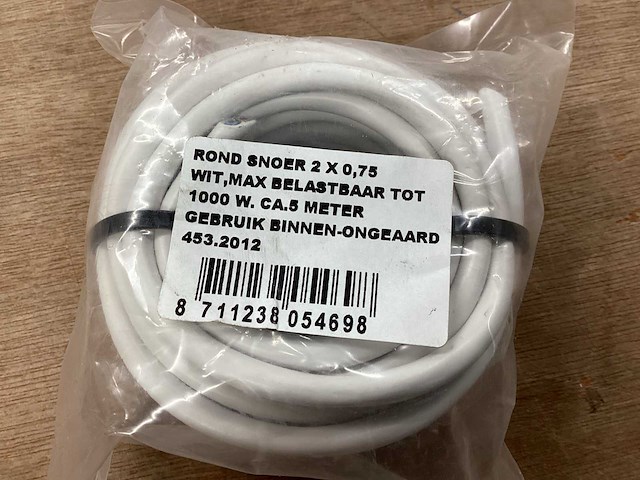 Uni wit snoer, 2 x 0,75 mm2, 5 meter (24x) - afbeelding 2 van  3