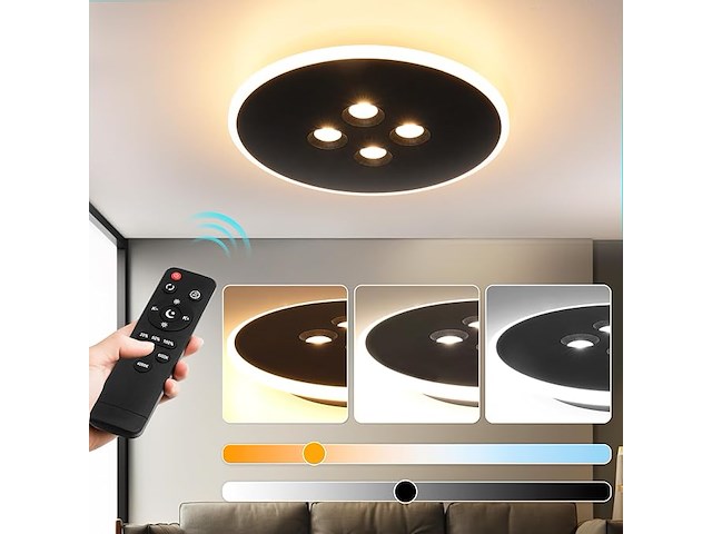 Uring led-plafondlamp 30cm zwart rond - afbeelding 3 van  6