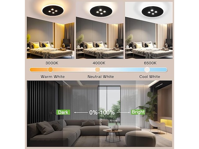 Uring led-plafondlamp 30cm zwart rond - afbeelding 5 van  6