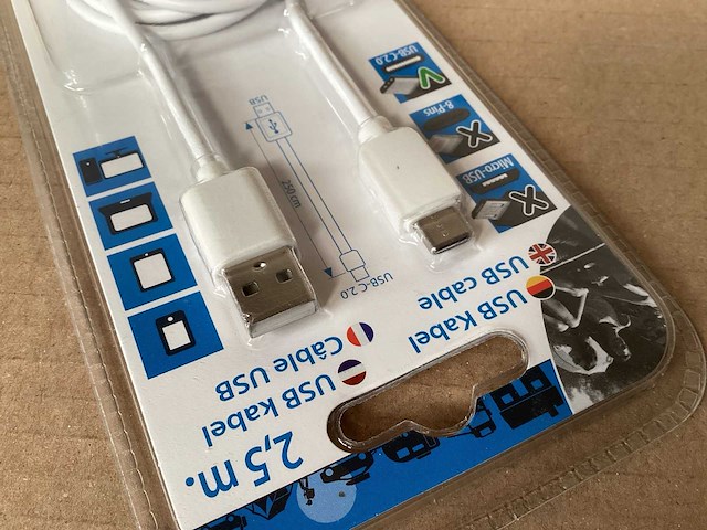 Usb kabel usb c 2,5 meter (144x) - afbeelding 3 van  4