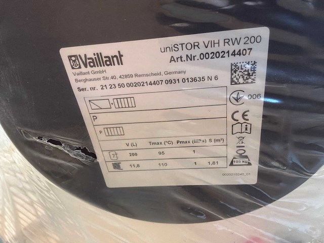 Vaillant unistore vih rw 200 warmwaterboiler voor combi warmtepompen - afbeelding 2 van  2