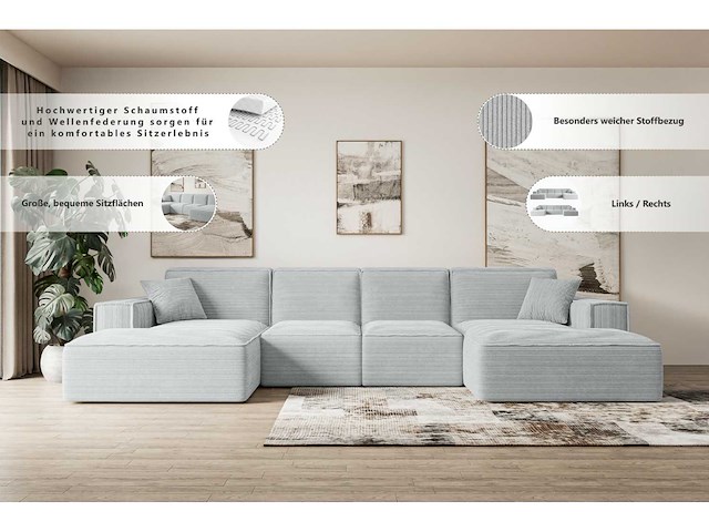 Vaste panoramische hoekbank - beige corduroy - afbeelding 10 van  14