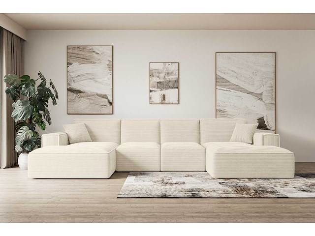 Vaste panoramische hoekbank - beige corduroy - afbeelding 11 van  14