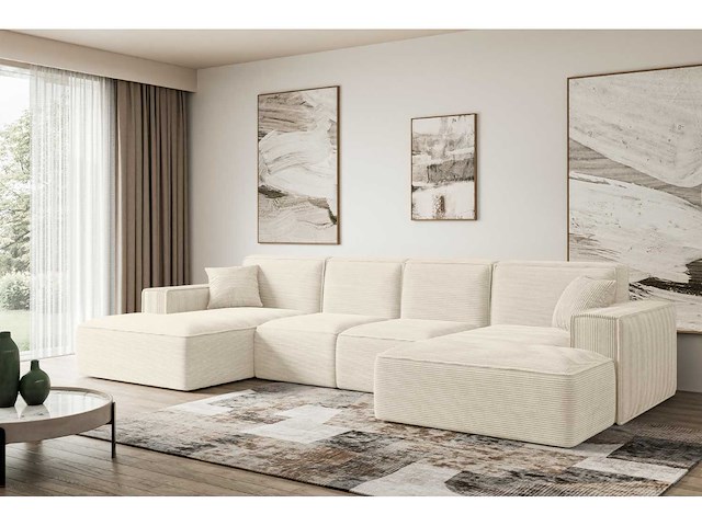 Vaste panoramische hoekbank - beige corduroy - afbeelding 3 van  10