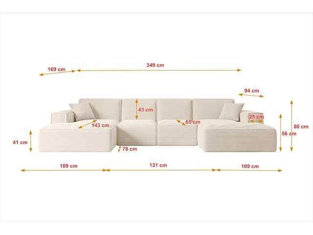 Vaste panoramische hoekbank - beige corduroy - afbeelding 5 van  10
