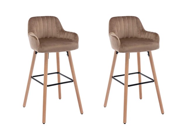 Velvet barkrukken & beukenhouten poten - beige (x4) - afbeelding 2 van  7