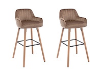 Velvet barkrukken & beukenhouten poten - beige (x4) - afbeelding 2 van  7