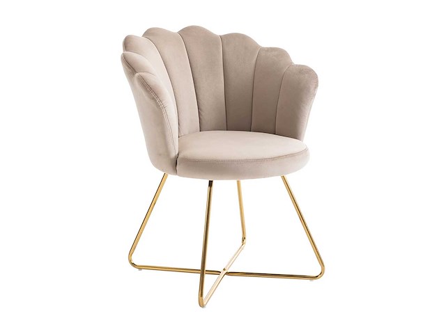Velvet en metalen stoel - beige en goud - afbeelding 2 van  6