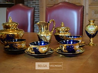 Venetiaans glas theeset met kobalt blauwe en gouden decoratie