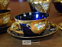 Venetiaans glas theeset met kobalt blauwe en gouden decoratie - afbeelding 2 van  6