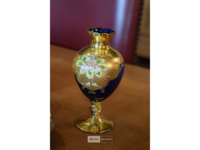 Venetiaans glas theeset met kobalt blauwe en gouden decoratie - afbeelding 3 van  6