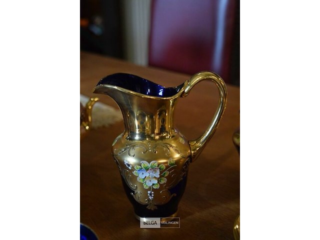 Venetiaans glas theeset met kobalt blauwe en gouden decoratie - afbeelding 4 van  6