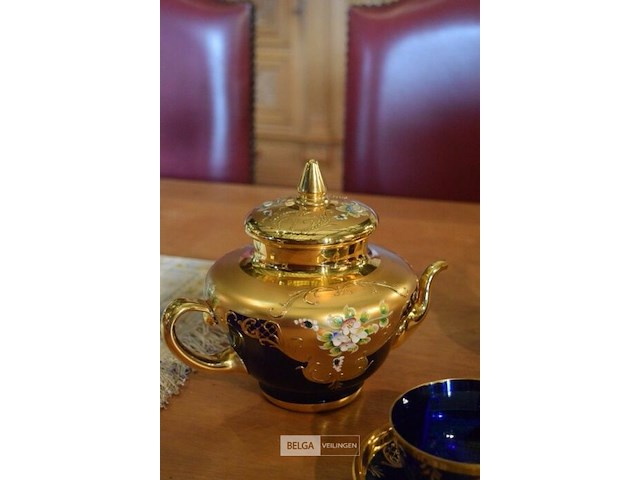 Venetiaans glas theeset met kobalt blauwe en gouden decoratie - afbeelding 6 van  6