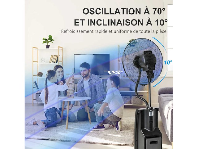 Ventilatormist op wielen 90 w afstandsbedieningstimer 3 modi 3 versnellingen oscillerend stille zwart - afbeelding 6 van  7