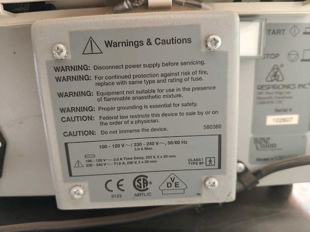 Ventilatory support system - respironics - bipap vision - afbeelding 6 van  7