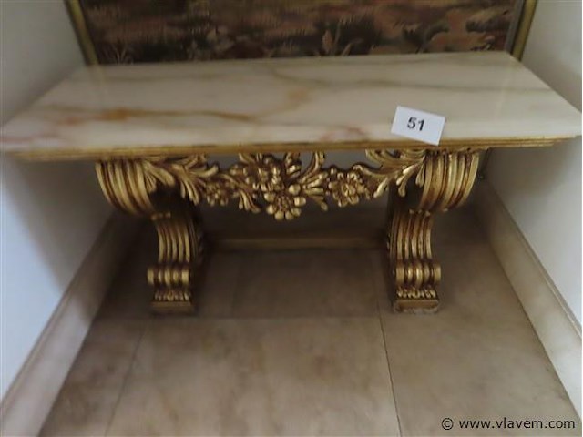 Verguld bankje met marmeren blad - afbeelding 1 van  4