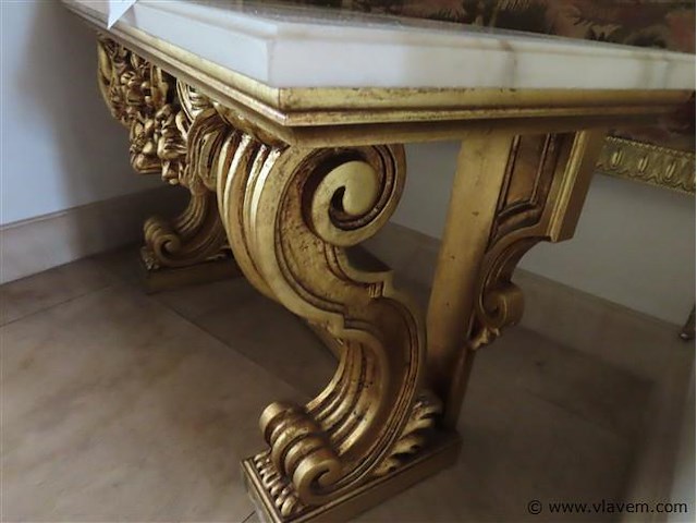 Verguld bankje met marmeren blad - afbeelding 4 van  4