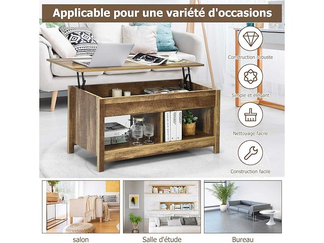 Verhoogde houten opklapbare salontafel met verborgen compartiment - afbeelding 4 van  10