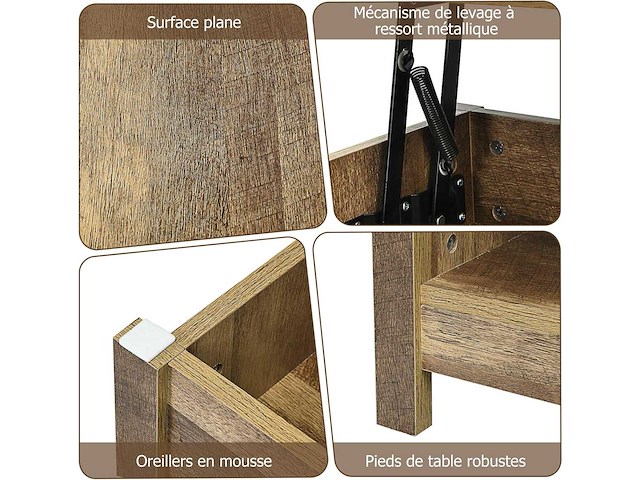 Verhoogde houten opklapbare salontafel met verborgen compartiment - afbeelding 7 van  10