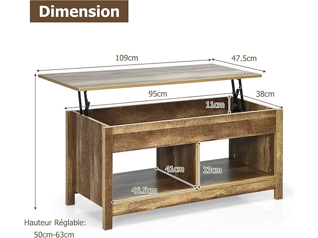 Verhoogde houten opklapbare salontafel met verborgen compartiment - afbeelding 8 van  10