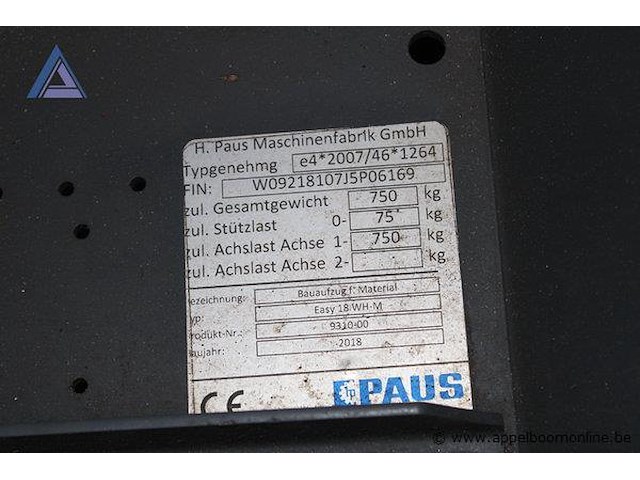 Verhuislift paus w09218107j5p06169, bj 2018 max 18m - afbeelding 3 van  4