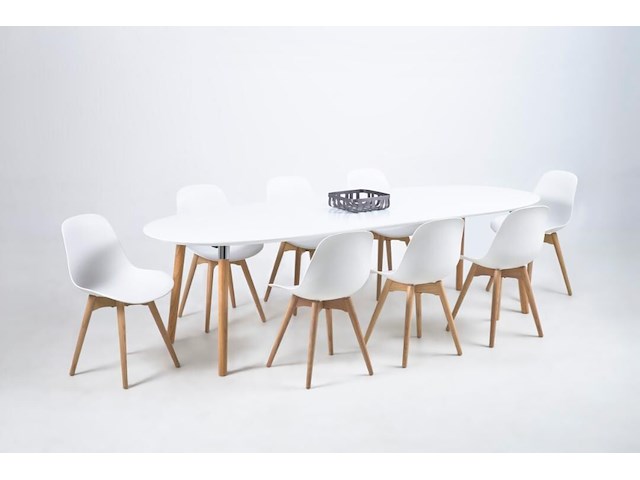 Verlengbare eettafel benjamin 170/270x100cm - wit/ eik - afbeelding 4 van  7