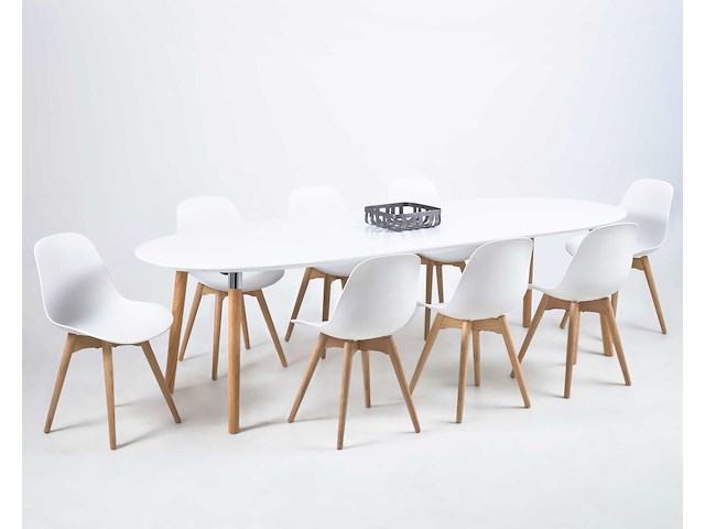 Verlengbare eettafel benjamin 170/270x100cm - wit/ eik - afbeelding 7 van  7