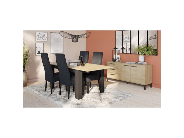 Verlengbare eettafel craig 160/200 x 90 cm-hamilton eik/matzwart - afbeelding 7 van  7