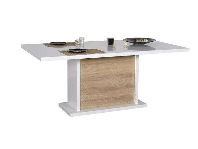 Verlengbare eettafel kaia 180/225x100 - hoogglans wit/eik - afbeelding 1 van  7