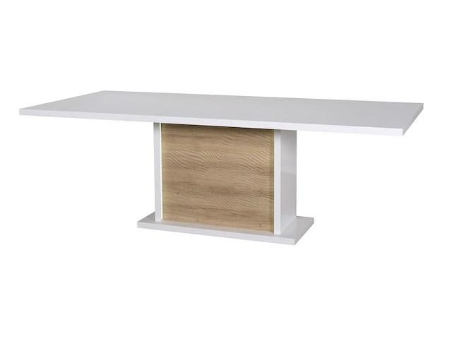 Verlengbare eettafel kaia 180/225x100 - hoogglans wit/eik - afbeelding 2 van  7