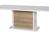 Verlengbare eettafel kaia 180/225x100 - hoogglans wit/eik - afbeelding 2 van  7