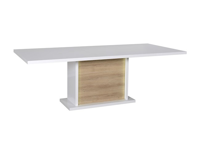 Verlengbare eettafel kaia 180/225x100 - hoogglans wit/eik - afbeelding 3 van  7