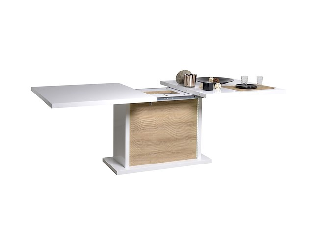 Verlengbare eettafel kaia 180/225x100 - hoogglans wit/eik - afbeelding 5 van  7