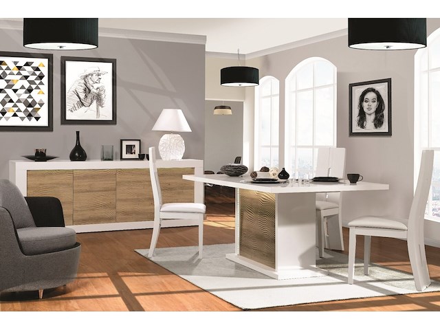 Verlengbare eettafel kaia 180/225x100 - hoogglans wit/eik - afbeelding 6 van  7